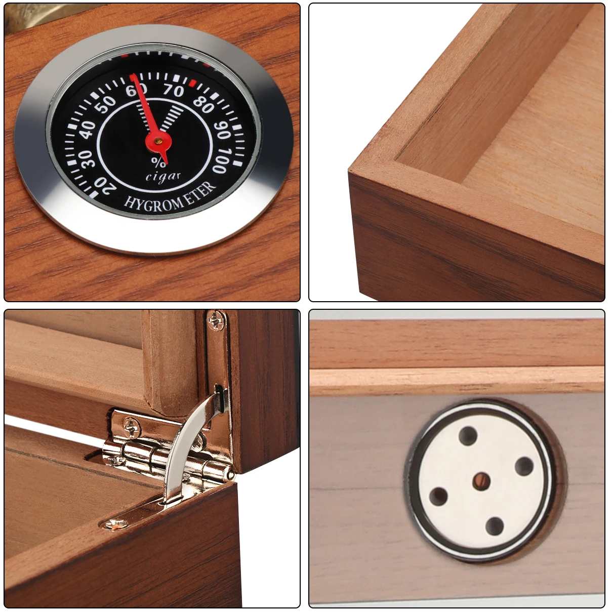 Xifei Cigar Humidor Box W/ Hygrometer Humidifier Portable Smoking Accessories Glass Window Cigarette Cedar Wood Case