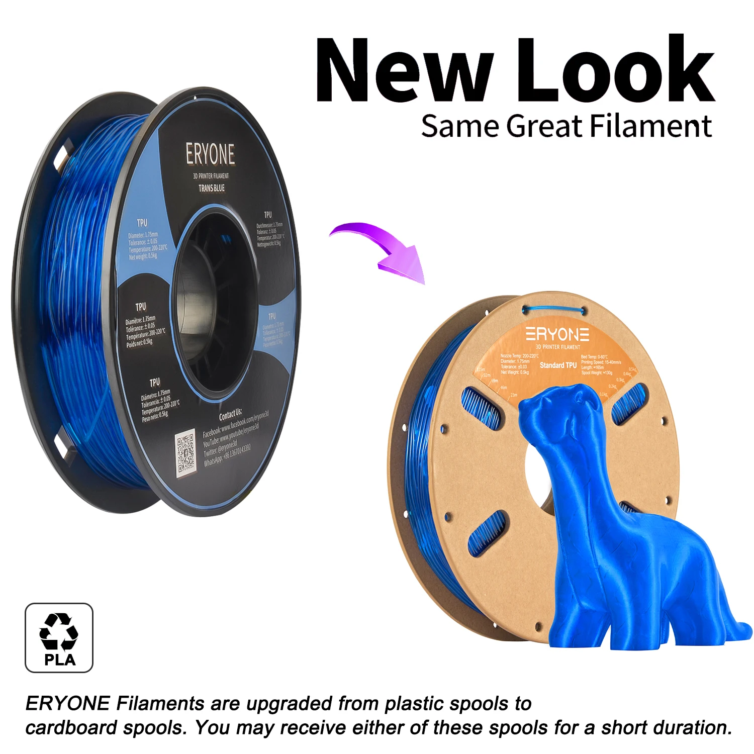 Eryone TPU Filament 1.75mm 1 Spool 0.5kg New Arrival TPU Filament for 3D Printer 3 Roll/5 Roll/11 Roll