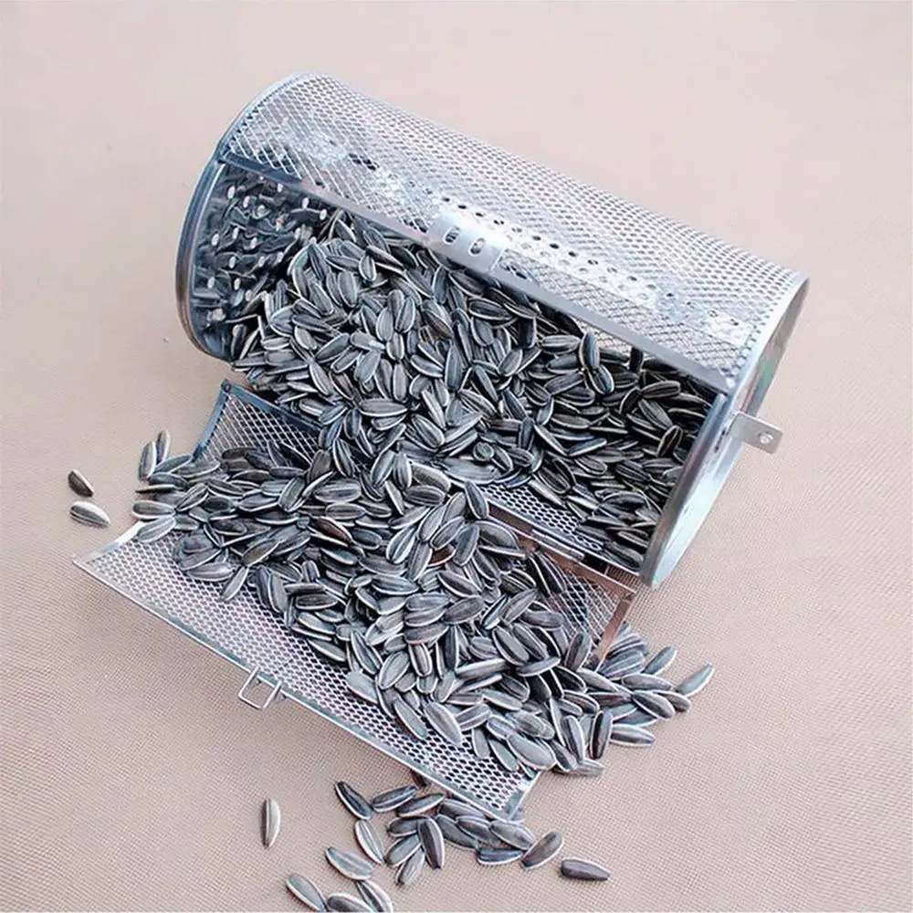 Stainless Steel Rotisserie Basket Chili Roaster Drum Oven Basket Rotisserie Grill Cage Baking Rotary Cage For Peanut Dried Nut
