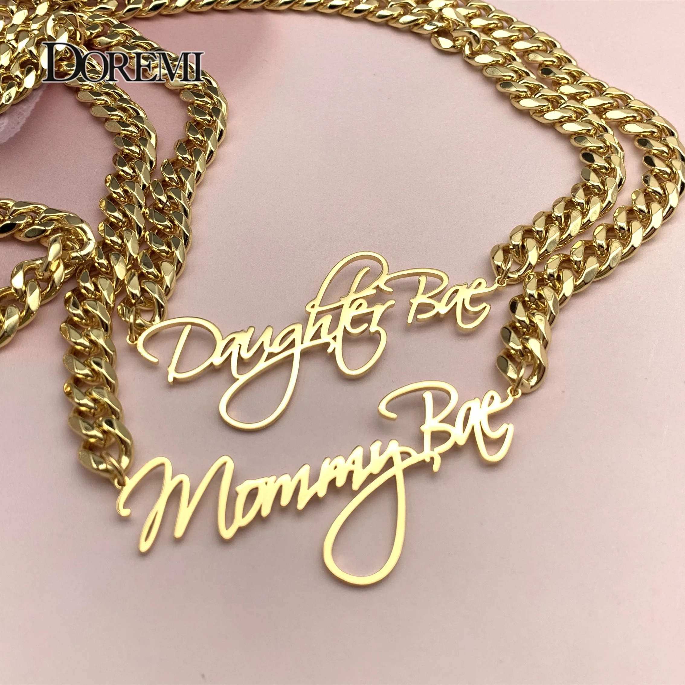 DOREMI 8mm Cuban Custom Name Pendant Personalized Necklace Thick Chain Customized Cursive Nameplate Necklaces Women Gift