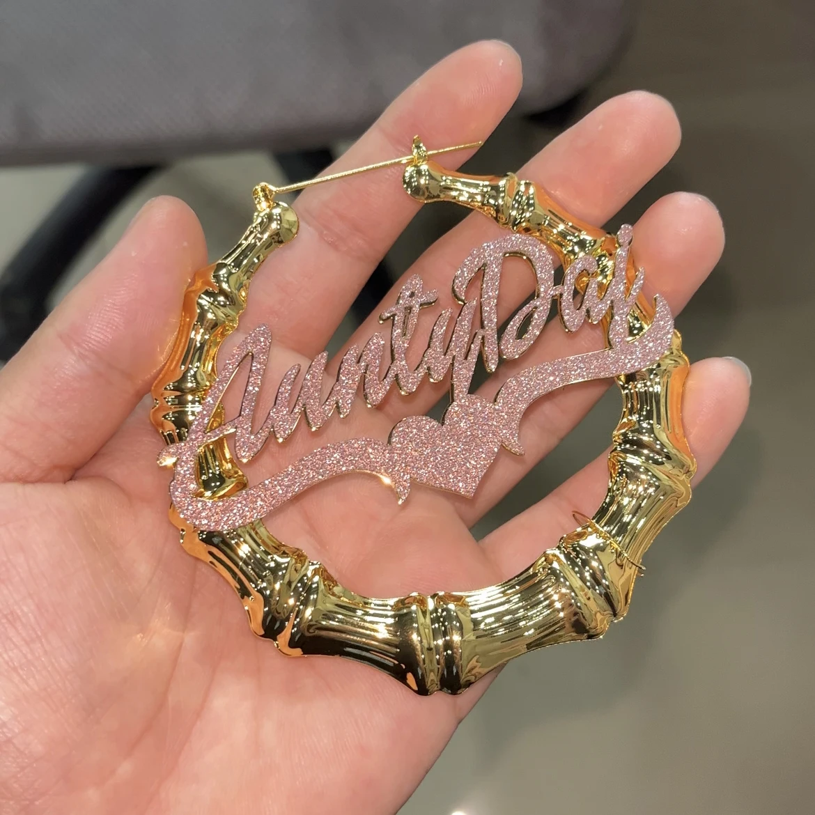 Custom Name Bamboo Earrings Personalized Stainless Steel Bling Name Earrings Colorful Big Hoops Earring for Women Jewelry Gift