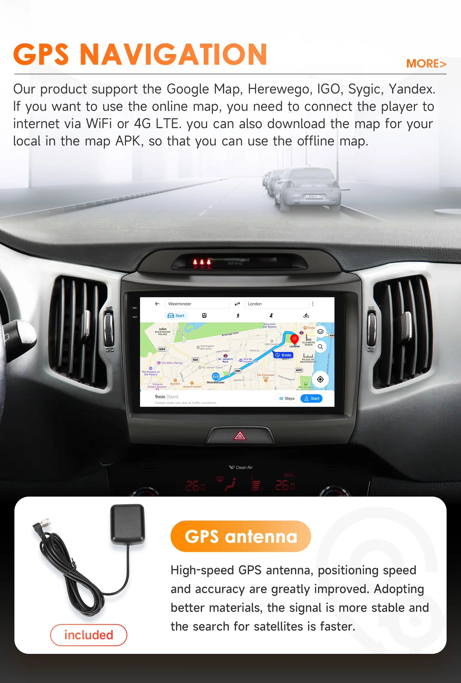 Hizpo Android 14 Car Radio GPS For KIA Sportage 3 2010 2011-2016 Multimedia Video Player 2din Navigation AUTO Stereo Head Unit