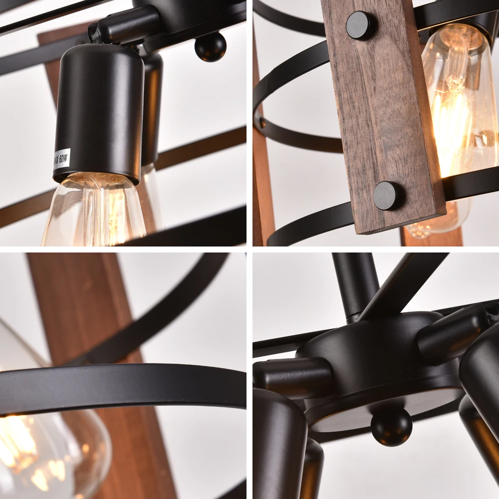 Wooden Retro Chandelier Lamp Indoor Bedroom Vintage Ceiling Pendant Light Hang Industrial Home Hotel Decor Lustre Led Luminaire