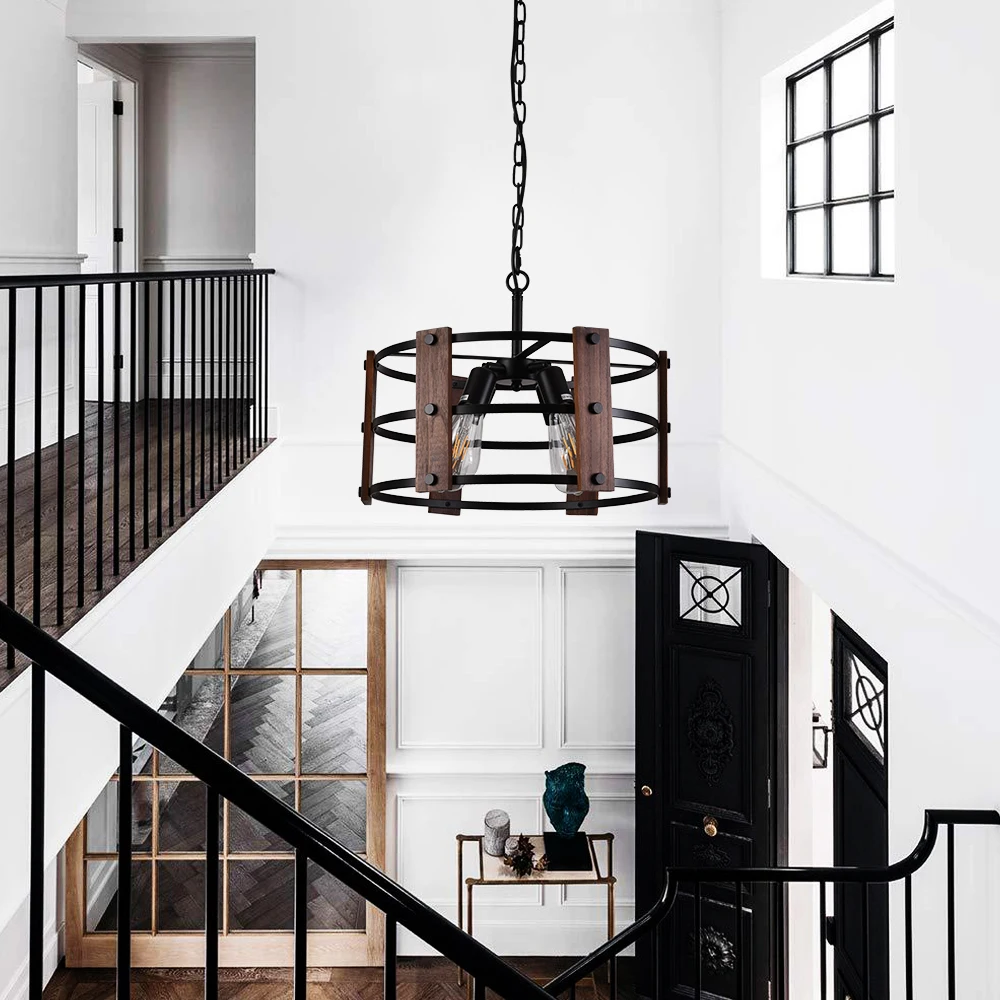 Wooden Retro Chandelier Lamp Indoor Bedroom Vintage Ceiling Pendant Light Hang Industrial Home Hotel Decor Lustre Led Luminaire