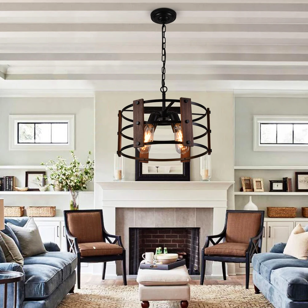 Wooden Retro Chandelier Lamp Indoor Bedroom Vintage Ceiling Pendant Light Hang Industrial Home Hotel Decor Lustre Led Luminaire