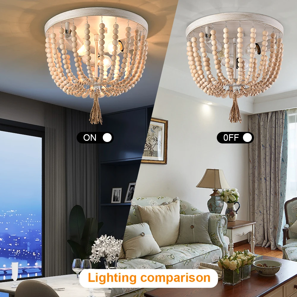 Wooden Retro Chandelier Lamp Indoor Bedroom Vintage Ceiling Pendant Light Hang Industrial Home Hotel Decor Lustre Led Luminaire