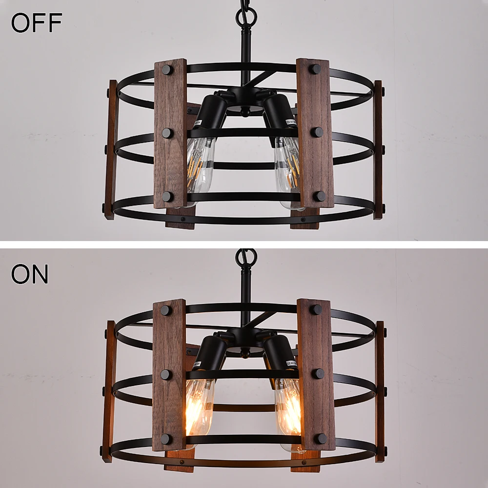 Wooden Retro Chandelier Lamp Indoor Bedroom Vintage Ceiling Pendant Light Hang Industrial Home Hotel Decor Lustre Led Luminaire