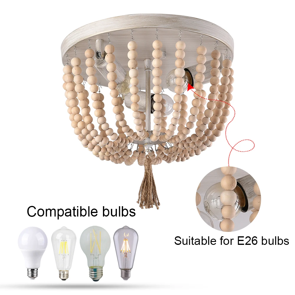 Wooden Retro Chandelier Lamp Indoor Bedroom Vintage Ceiling Pendant Light Hang Industrial Home Hotel Decor Lustre Led Luminaire