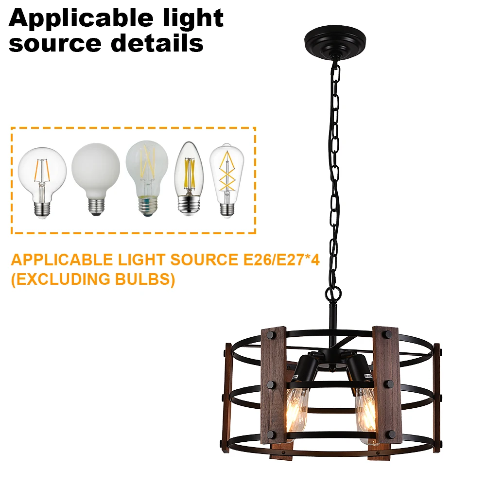 Wooden Retro Chandelier Lamp Indoor Bedroom Vintage Ceiling Pendant Light Hang Industrial Home Hotel Decor Lustre Led Luminaire