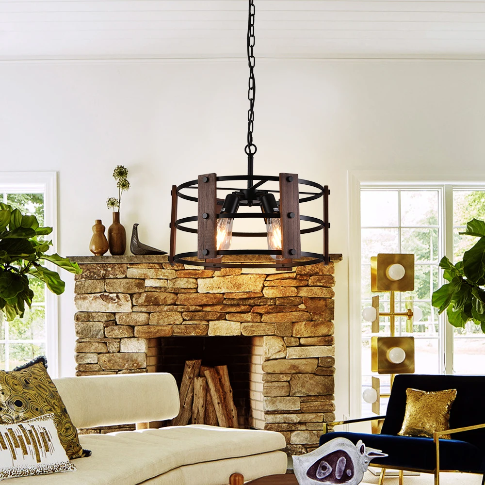 Wooden Retro Chandelier Lamp Indoor Bedroom Vintage Ceiling Pendant Light Hang Industrial Home Hotel Decor Lustre Led Luminaire