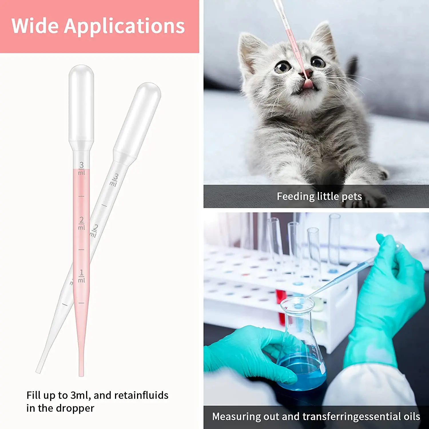 100PCS 3/5ML Practical Transparent Pipettes Disposable Safe Plastic Eye Dropper Transfer Graduated Pipettes Educational Supplies