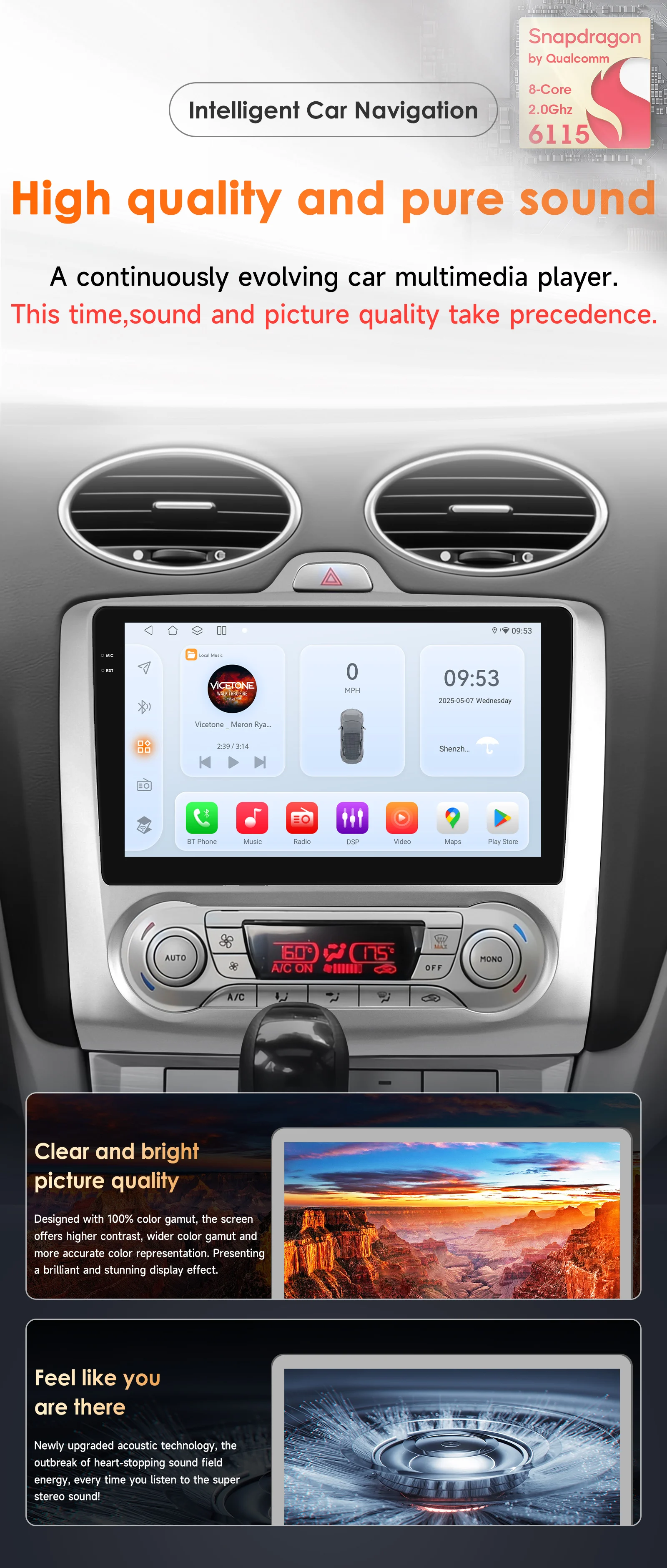 9"Wireless Carplay Android 14 Autoradio For Ford Focus 2 Mk2 2004 -2011 Multimedia Video Player GPS 360 Cam Screen by Snapdragon