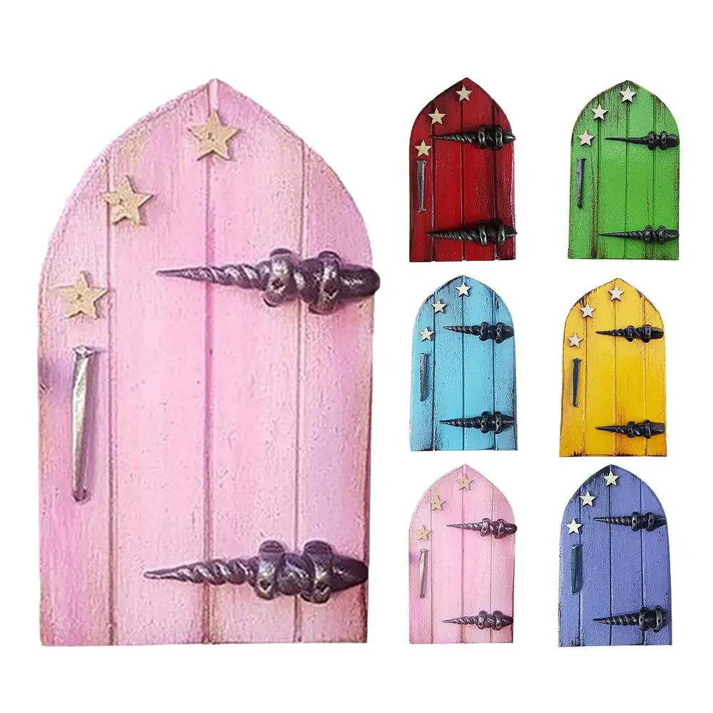 Fairy Door Garden Decoration Outdoor Accessories Miniature Door Dwarf Windows Mini Elf Door For Kids Room Wall Trees Yard Art