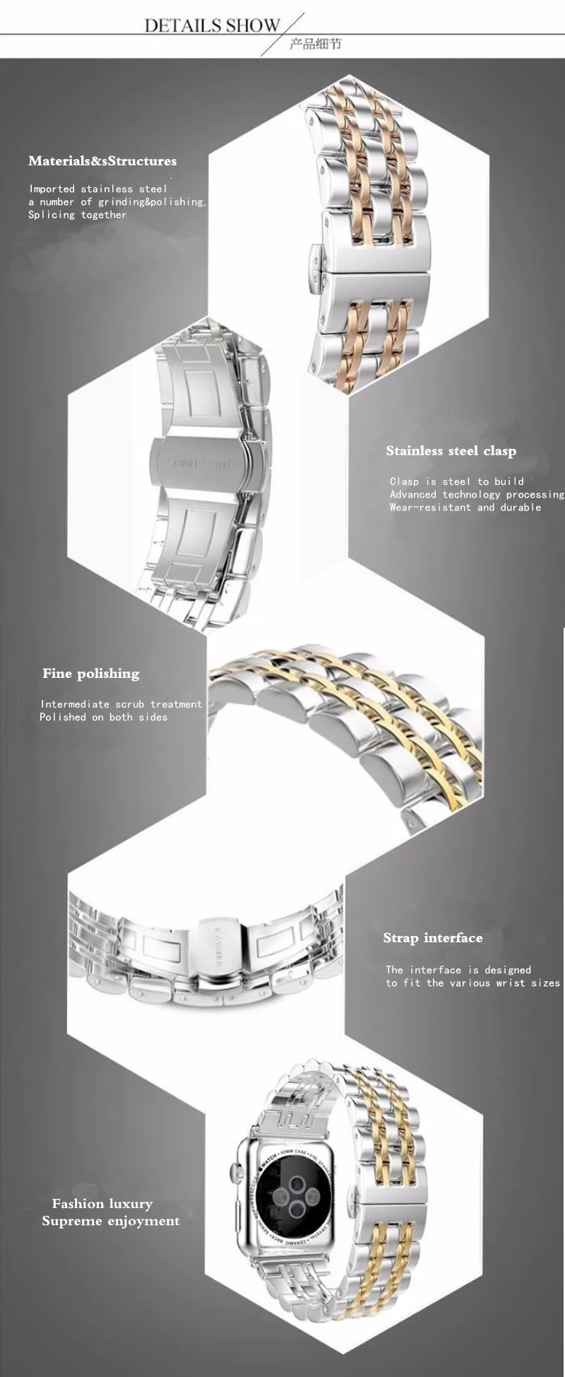 Strap For Apple Watch band 44mm 40mm 42mm/38mm 45mm 41mm smartwatch Stainless Steel watchband Bracelet iwatch series se 6 4 3 7