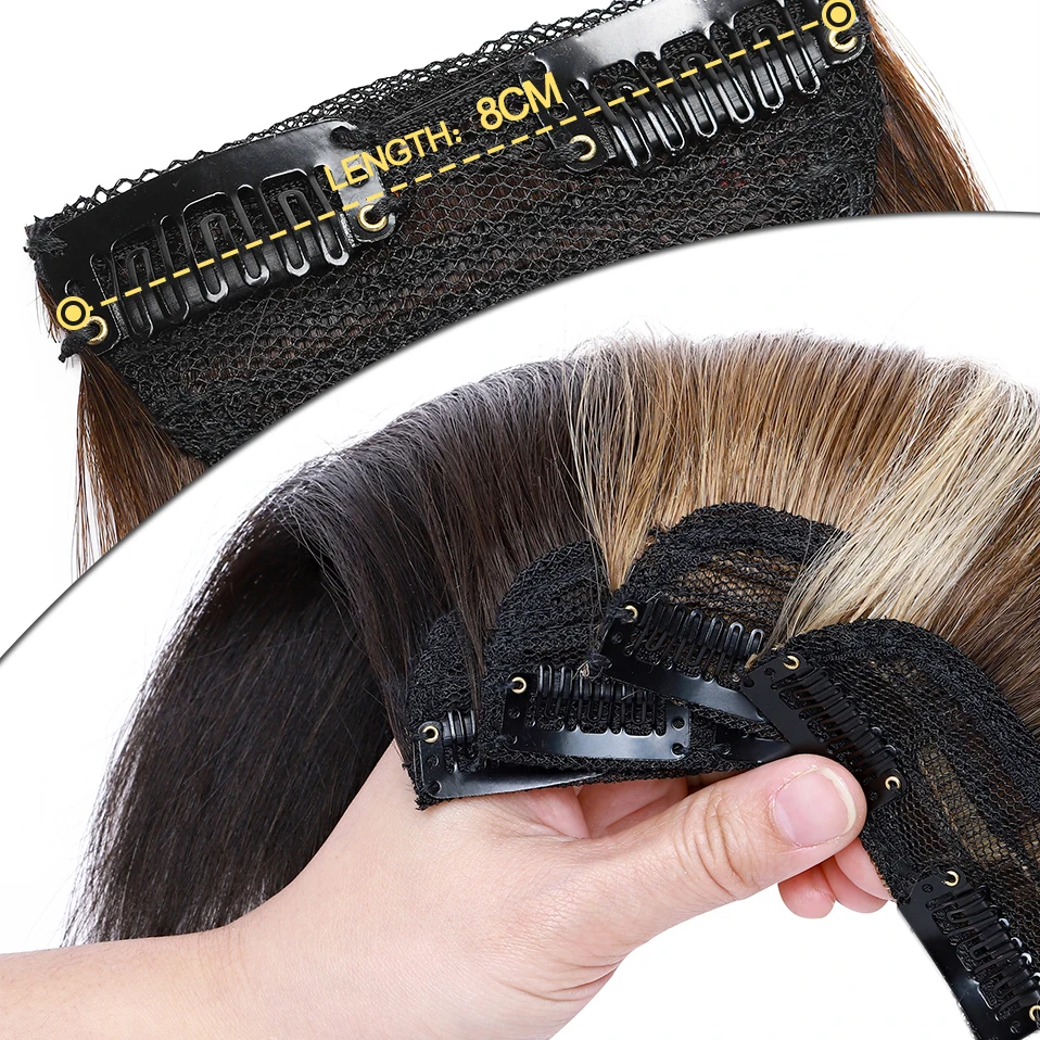 100% Human Hair Topper Invisable Straight Hair Pads Clip In One Piece 2Clips Increase Hair volume Hair Extensions Top Side Cover