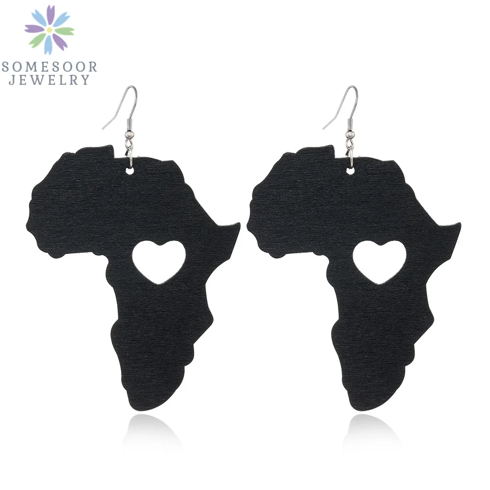 SOMESOOR Trendy Black Cutting Women Wooden Drop Earrings Collections African Ethnic Bohemain Engraved Dangle Jewelry Accessories