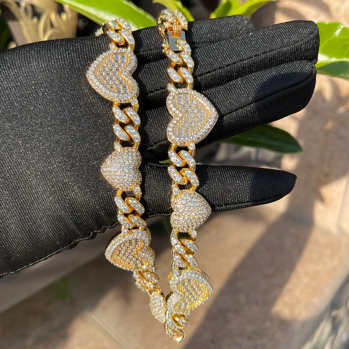 Bubble Letter Iced Out Heart Choker Necklace for Women Baguette Cuban Link Chain Micro Pave Hip Hop Jewelry
