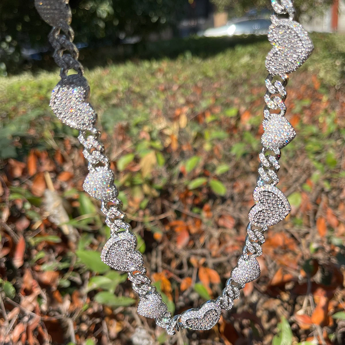 Bubble Letter Iced Out Heart Choker Necklace for Women Baguette Cuban Link Chain Micro Pave Hip Hop Jewelry