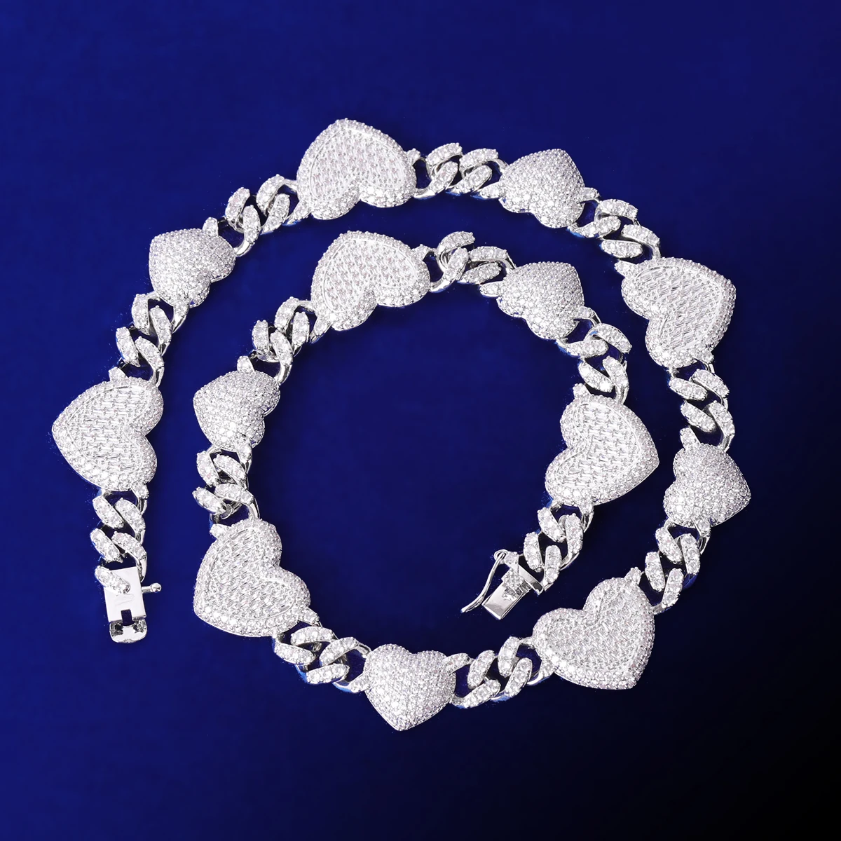 Bubble Letter Iced Out Heart Choker Necklace for Women Baguette Cuban Link Chain Micro Pave Hip Hop Jewelry