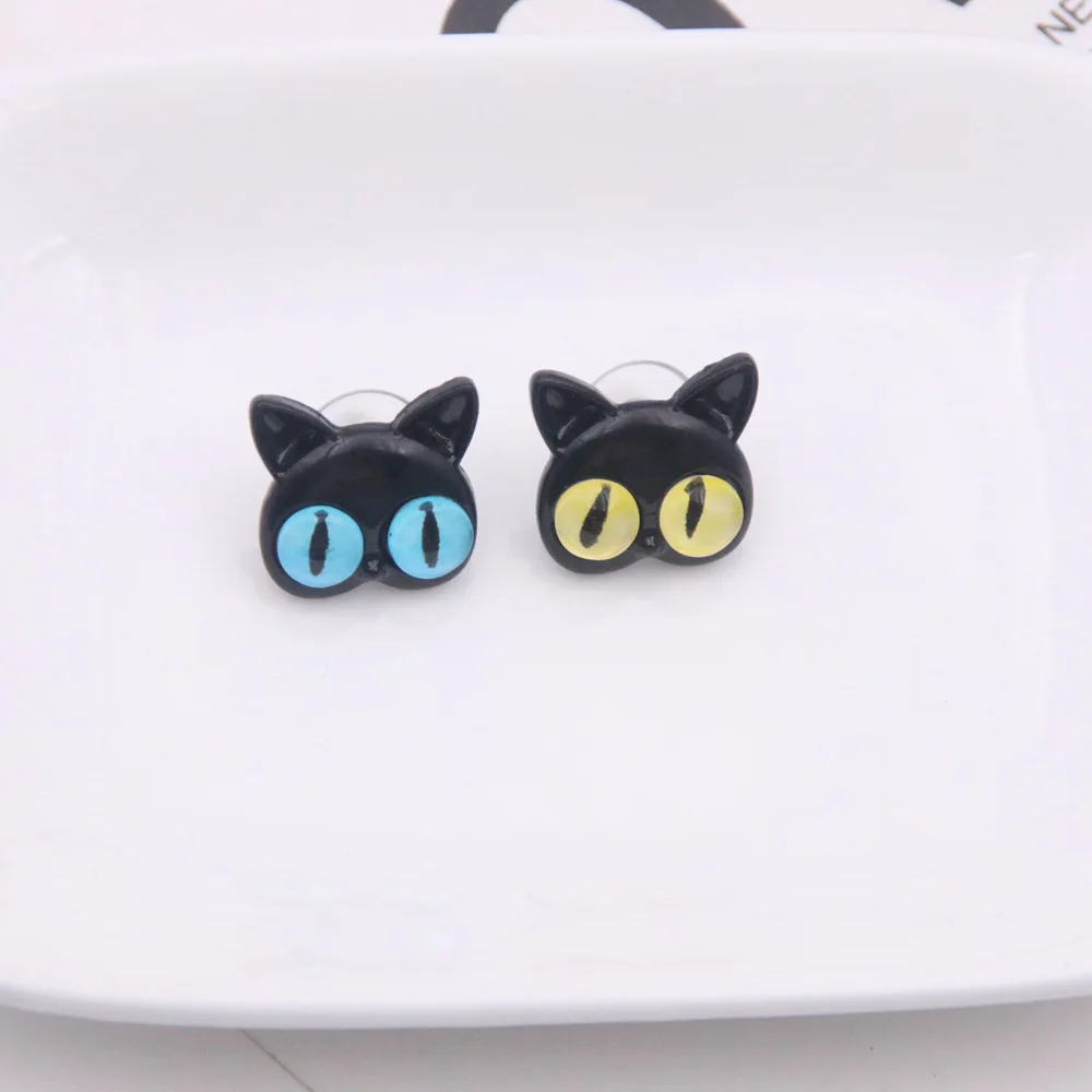 Fashion Creative Cat Earrings for Women Cute Yellow Blue Cat Eyes Earrings Stud Piercing Jewelry Gift