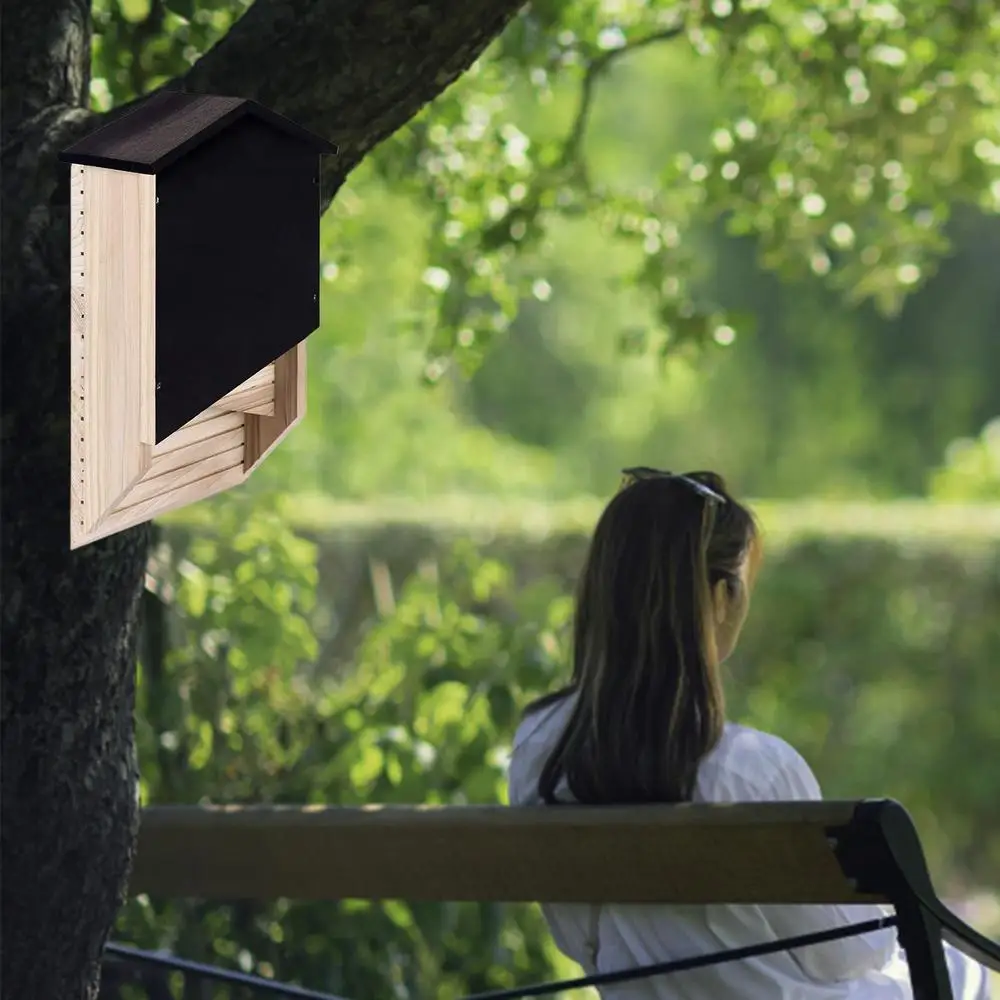 Outside Bat Habitat House Wooden Bat Shelter Reusable Wooden Bat Nest For Hibernation Bat Box House Wooden Decor For Garden