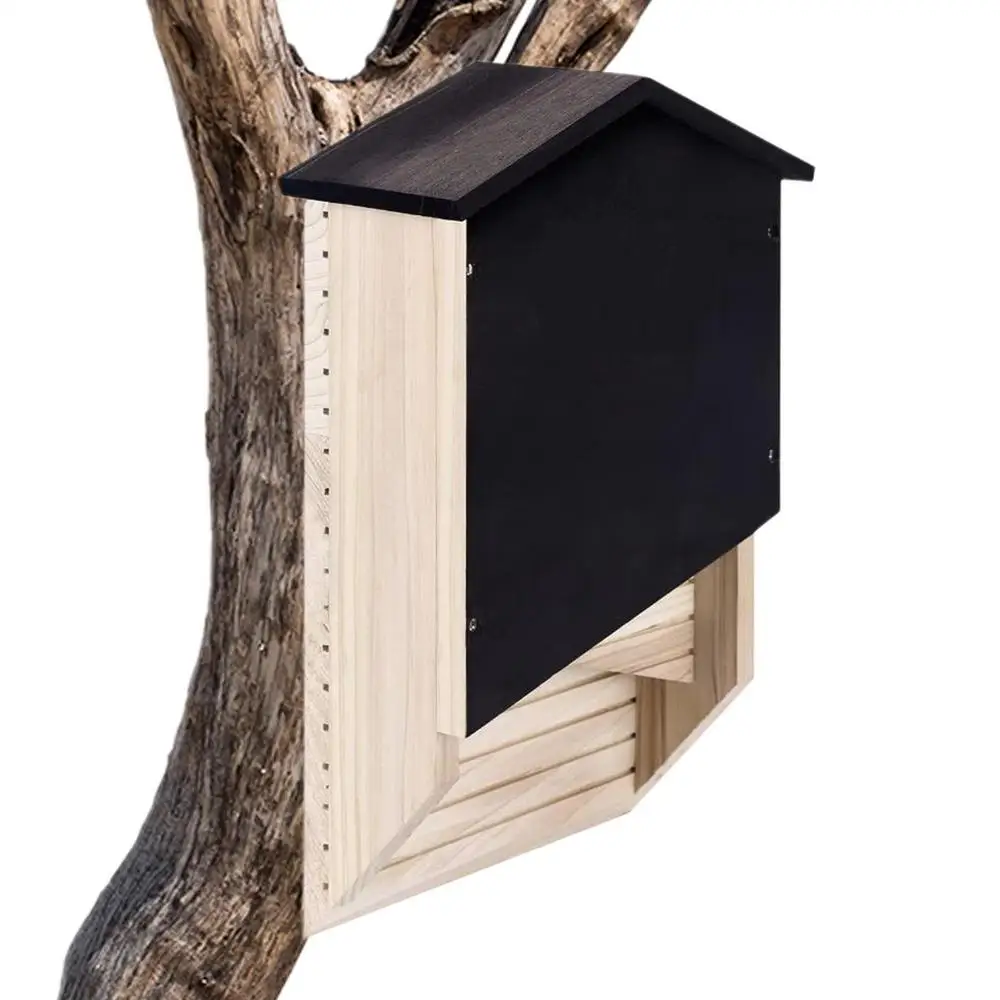 Outside Bat Habitat House Wooden Bat Shelter Reusable Wooden Bat Nest For Hibernation Bat Box House Wooden Decor For Garden