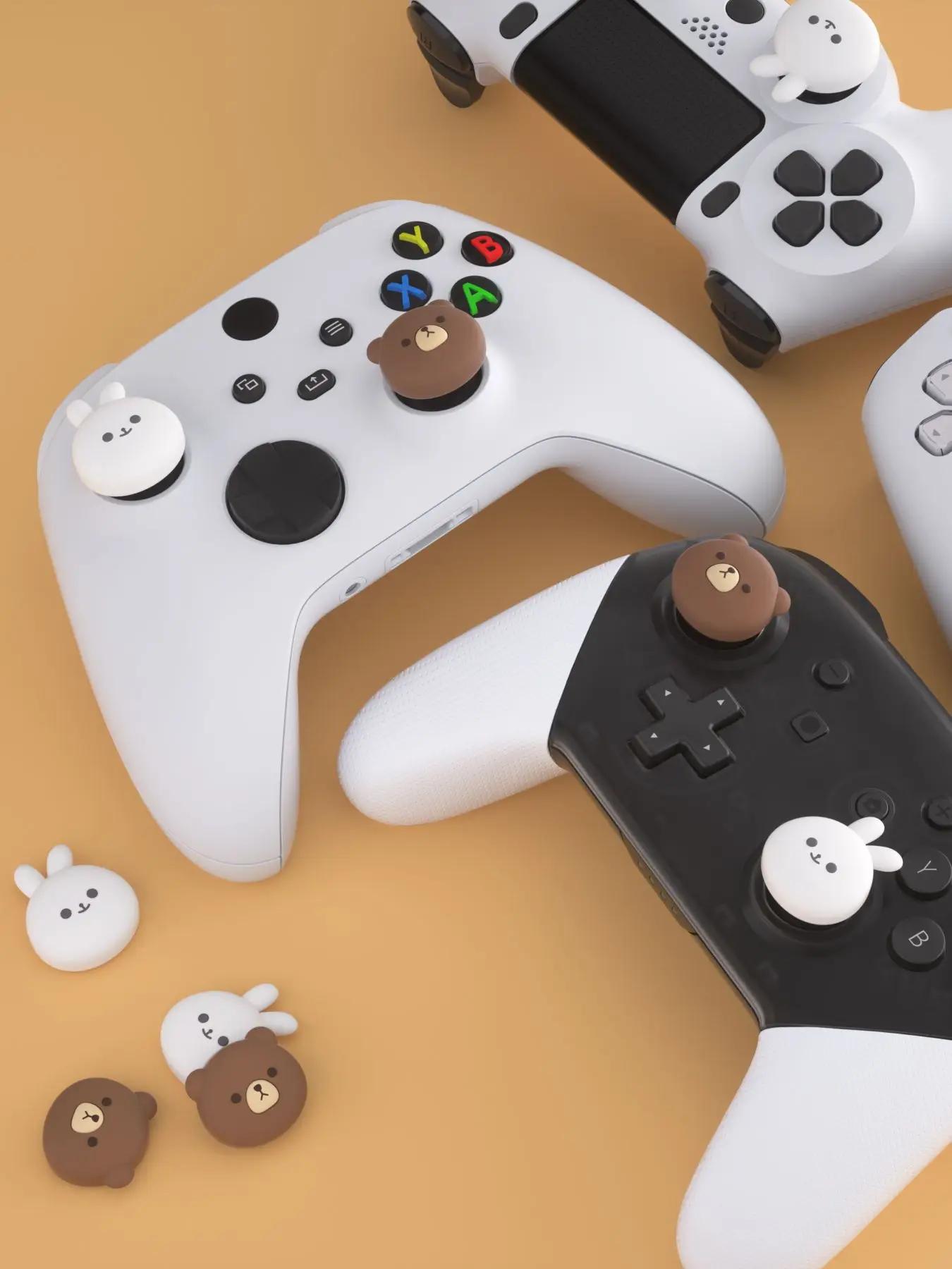 PlayVital Cute Thumb Grips Joystick Cover Thumbstick Caps for PS5/4, Xbox Series X/S, Switch Pro - Animal Series