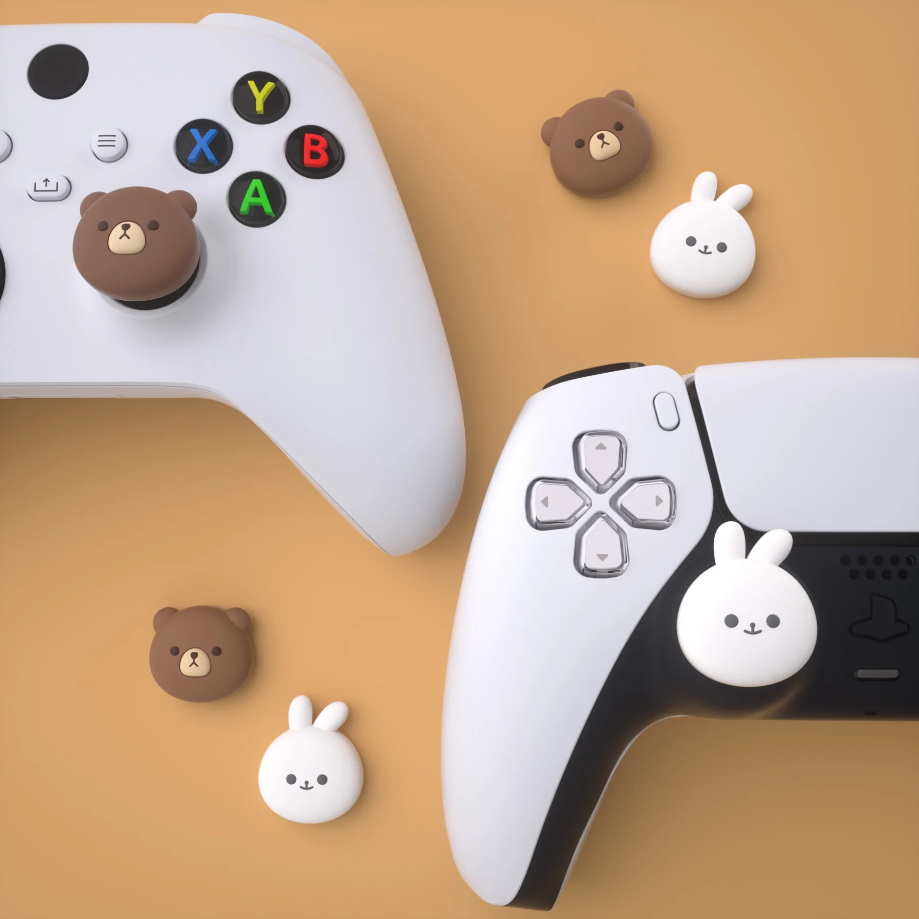 PlayVital Cute Thumb Grips Joystick Cover Thumbstick Caps for PS5/4, Xbox Series X/S, Switch Pro - Animal Series