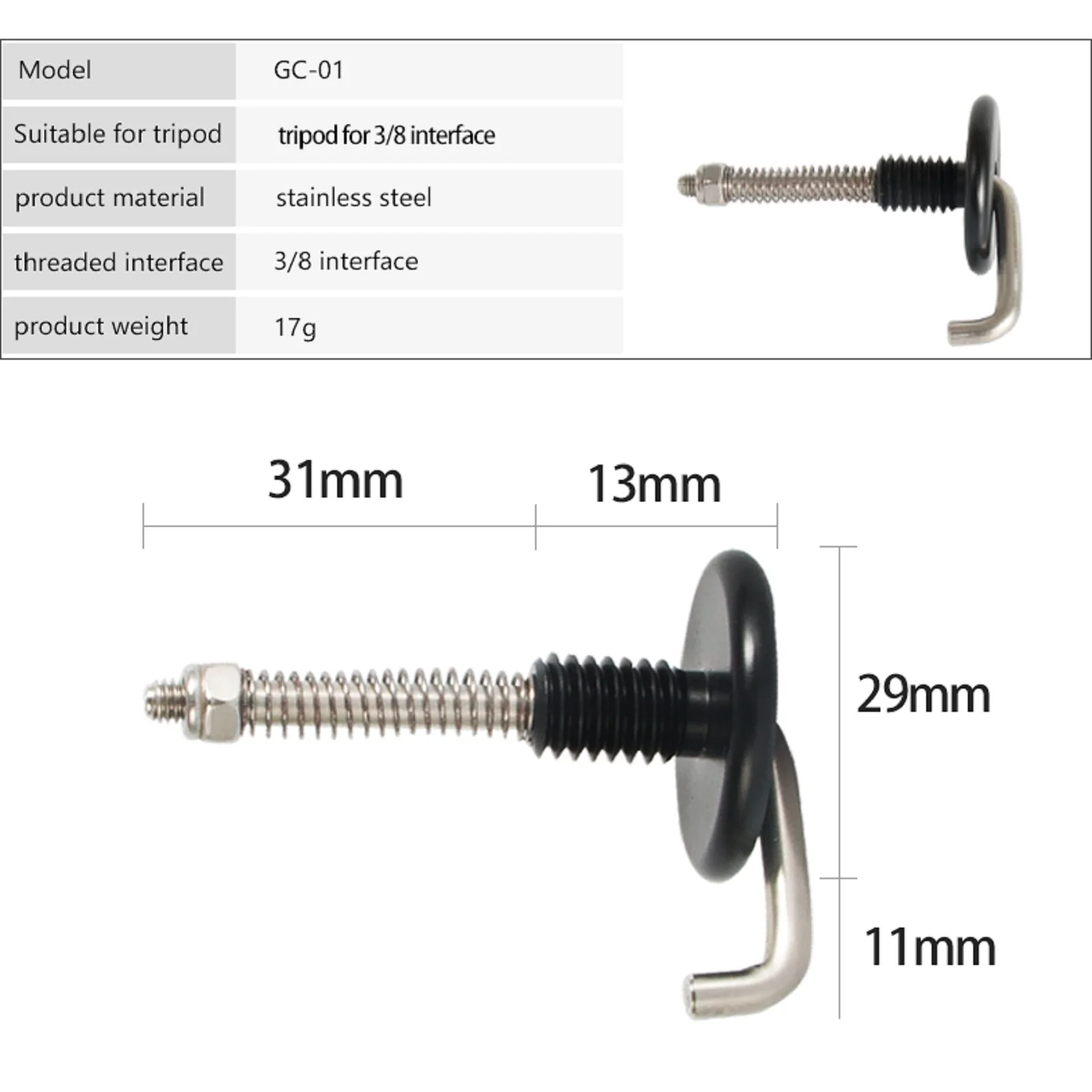 For Tripod Center Shaft 3/8 Screw Gravity Stabilized Weights Tripod Hook With Metal Spring Mount For Camera Tripod Accessories