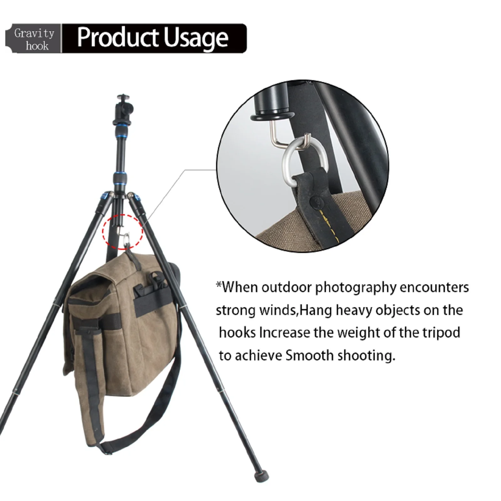 For Tripod Center Shaft 3/8 Screw Gravity Stabilized Weights Tripod Hook With Metal Spring Mount For Camera Tripod Accessories
