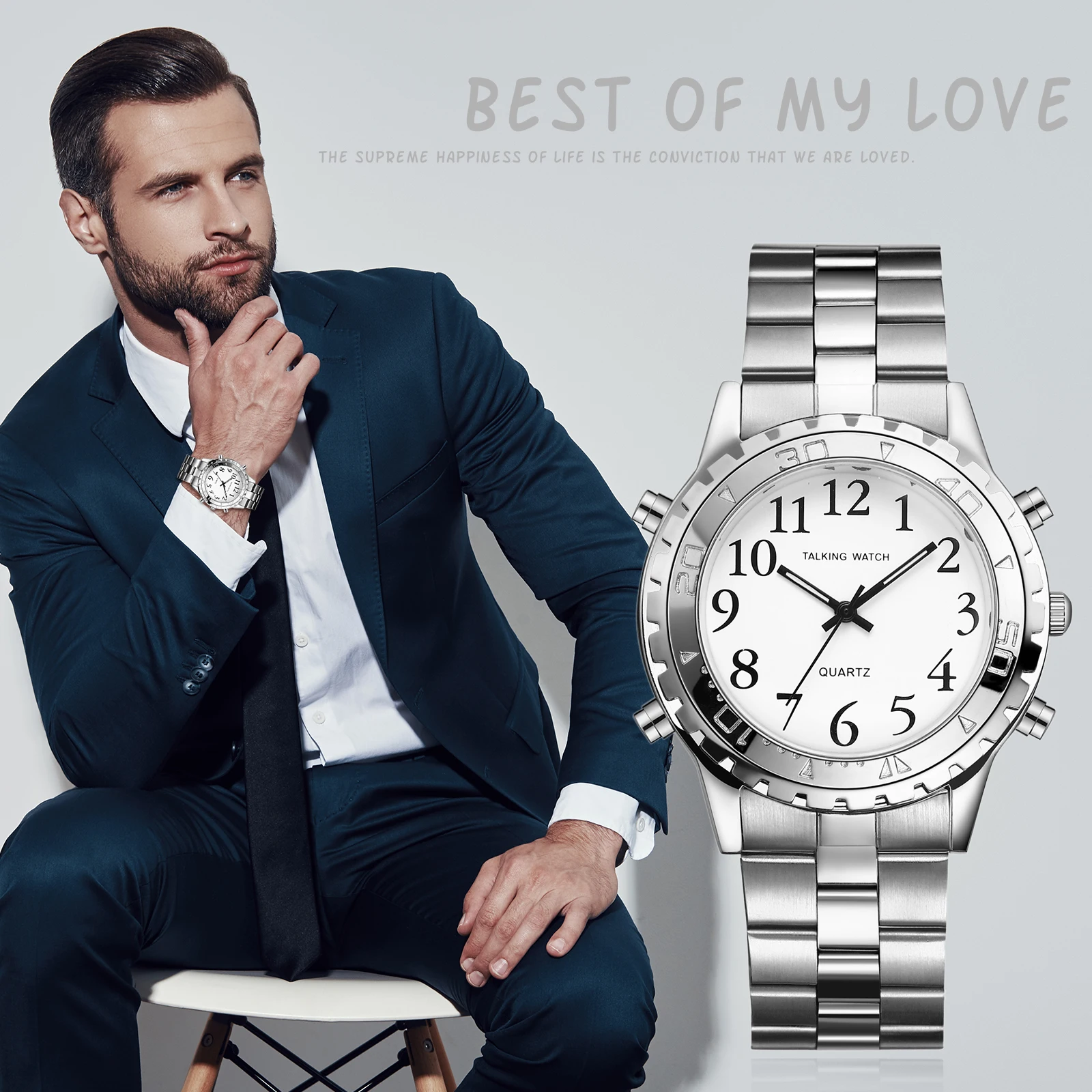 Lancardo Men's English Talking Watch Quartz Repeater Alarm Clock Wristwatch for Blind Person Father Elderly Gift New Relogios