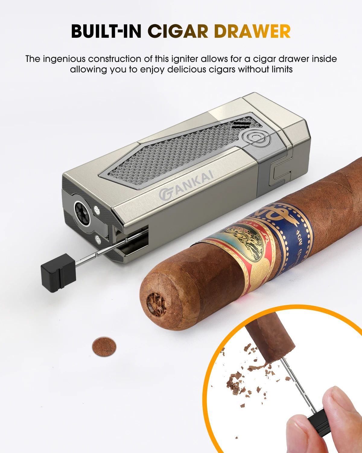 Cigar Lighter 4 Torch Jet Flame,Cigar Punch & Holder & Draw Enhancer,Refillable Torch Lighter,Multi-Functional Cigar Accessories