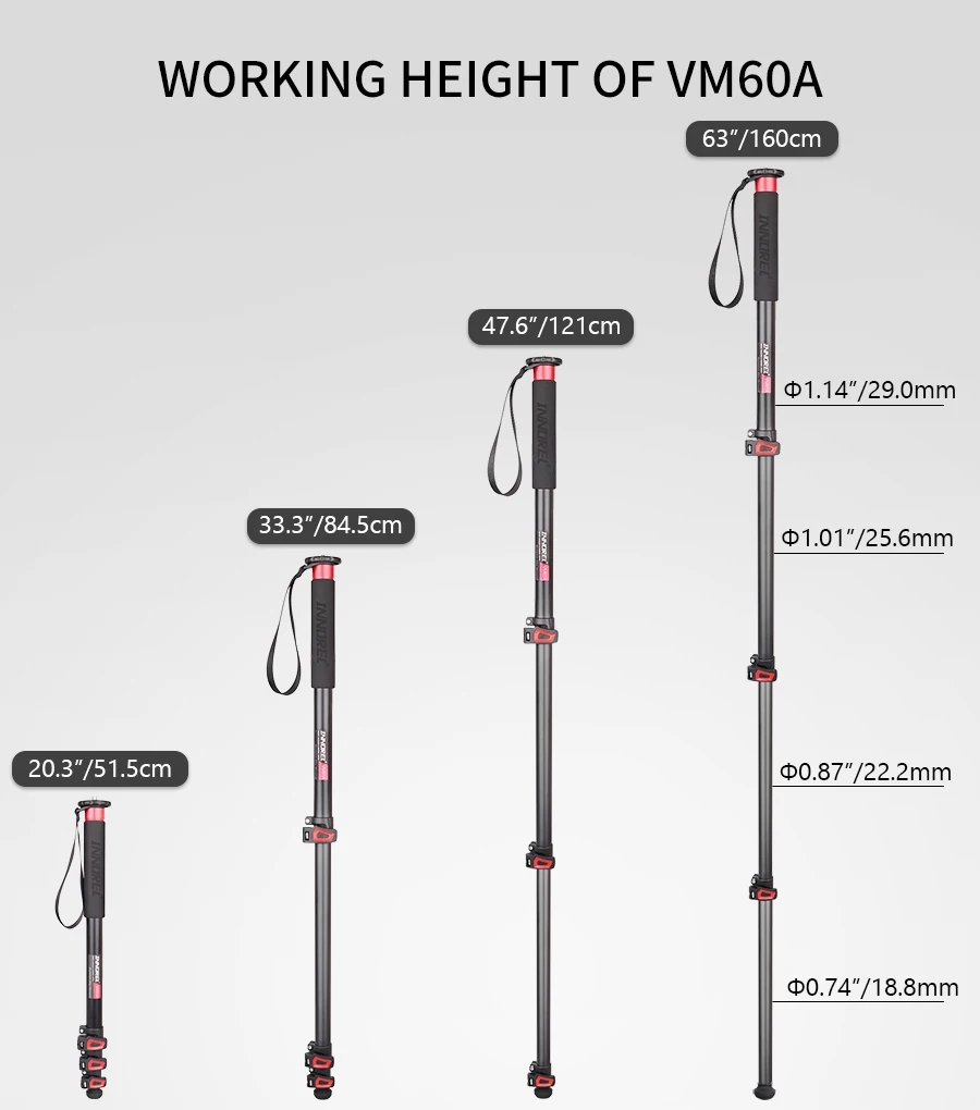 INNOREL VM60A/VM80A Aluminum Alloy Camera Monopod 170cm Professional Portable Video Stand for Canon Nikon GoPro DSLR Camcorder