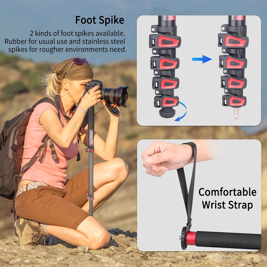 INNOREL VM60A/VM80A Aluminum Alloy Camera Monopod 170cm Professional Portable Video Stand for Canon Nikon GoPro DSLR Camcorder