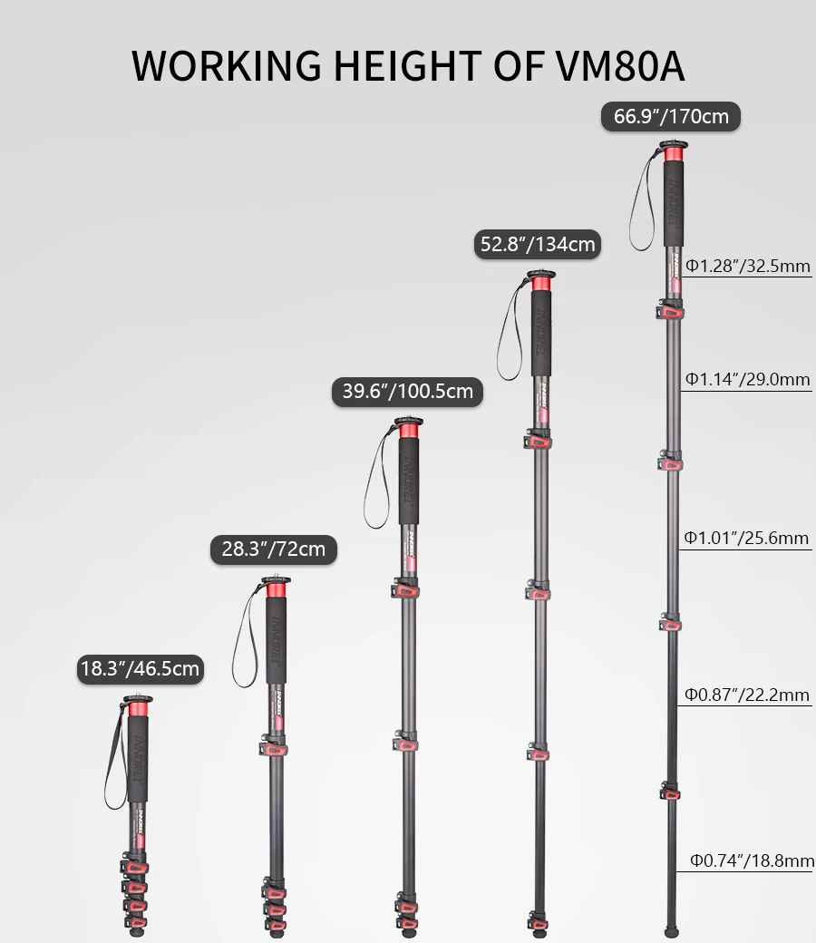 INNOREL VM60A/VM80A Aluminum Alloy Camera Monopod 170cm Professional Portable Video Stand for Canon Nikon GoPro DSLR Camcorder