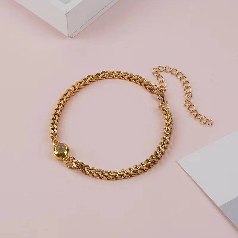 Men Jewelry Custom Photo Projection Bracelet Snake Bone Stainless Steel Chain Picture Inside Hip Hop Bangle Valentine's Day Gift