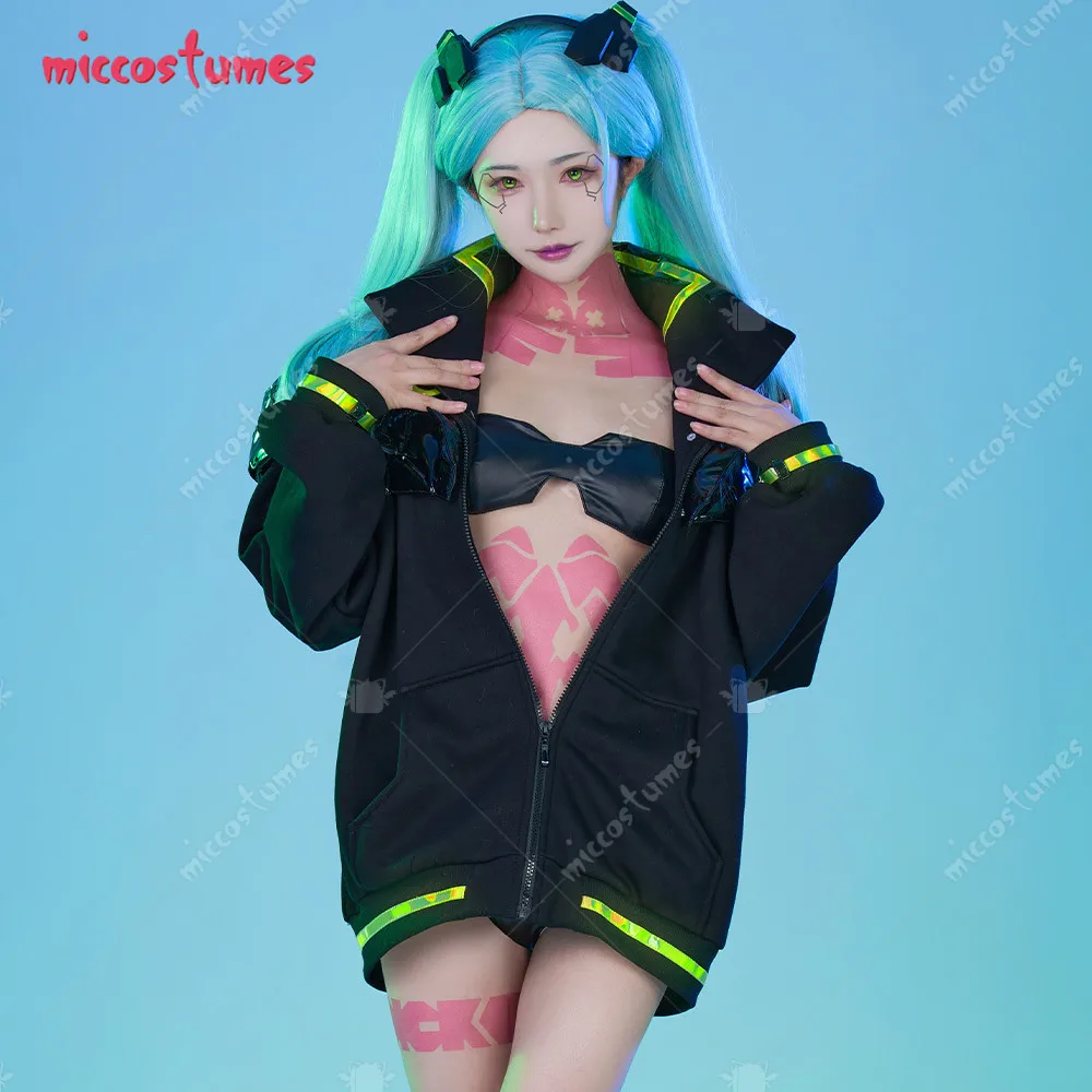 Miccostumes Women's Black Cosplay Costume Jacket Set with Tattoo Stickers