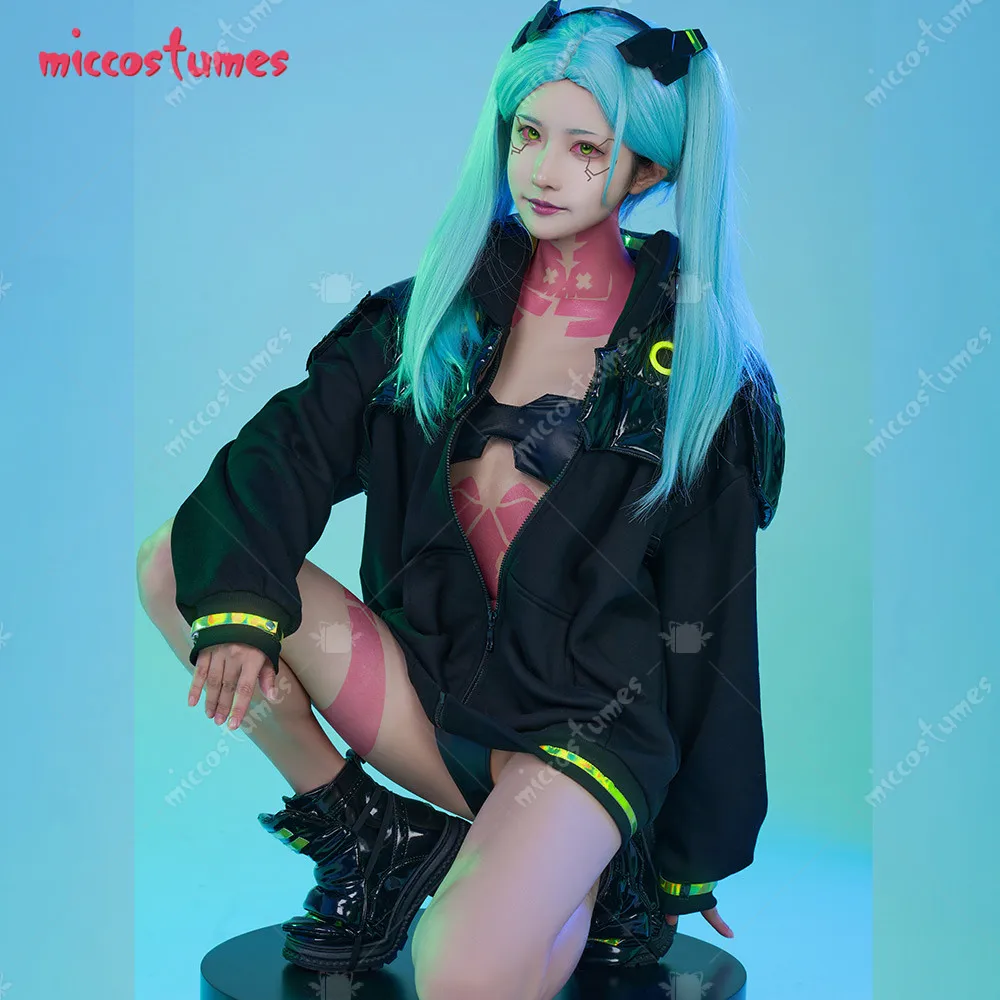 Miccostumes Women's Black Cosplay Costume Jacket Set with Tattoo Stickers