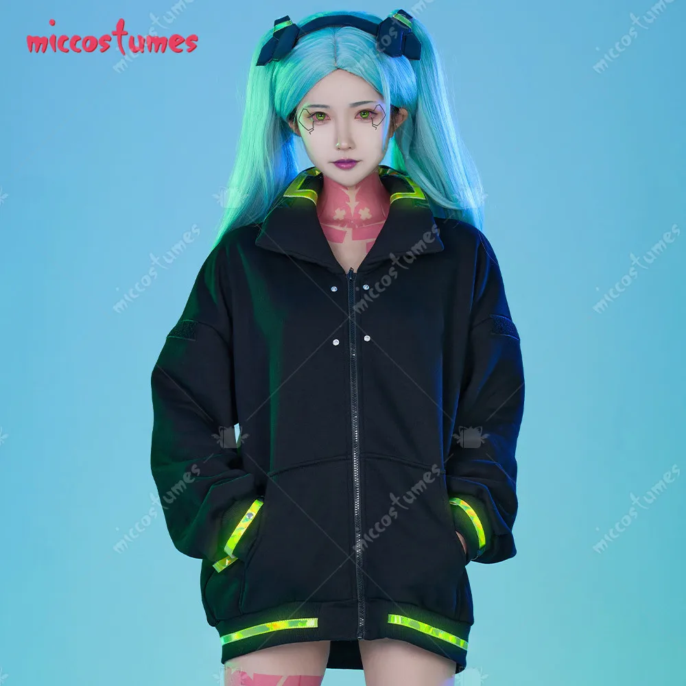 Miccostumes Women's Black Cosplay Costume Jacket Set with Tattoo Stickers