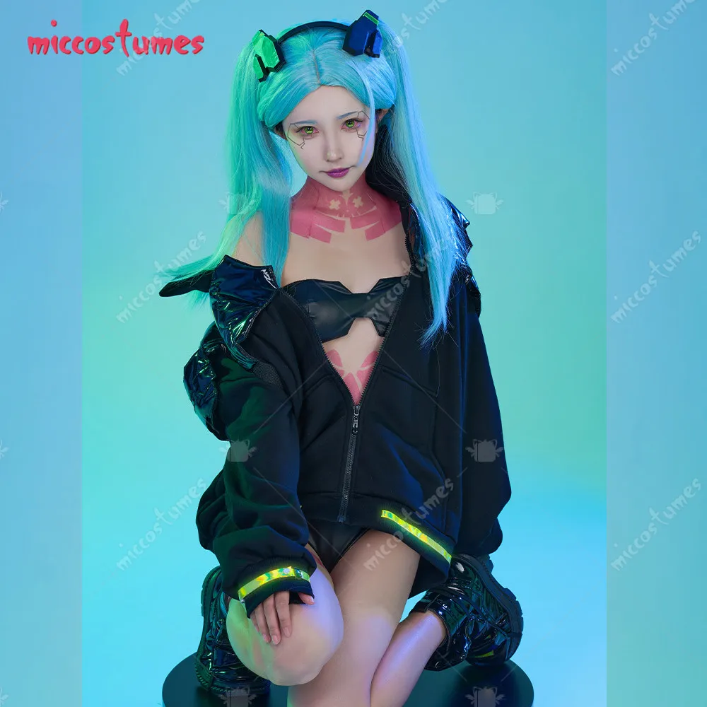 Miccostumes Women's Black Cosplay Costume Jacket Set with Tattoo Stickers