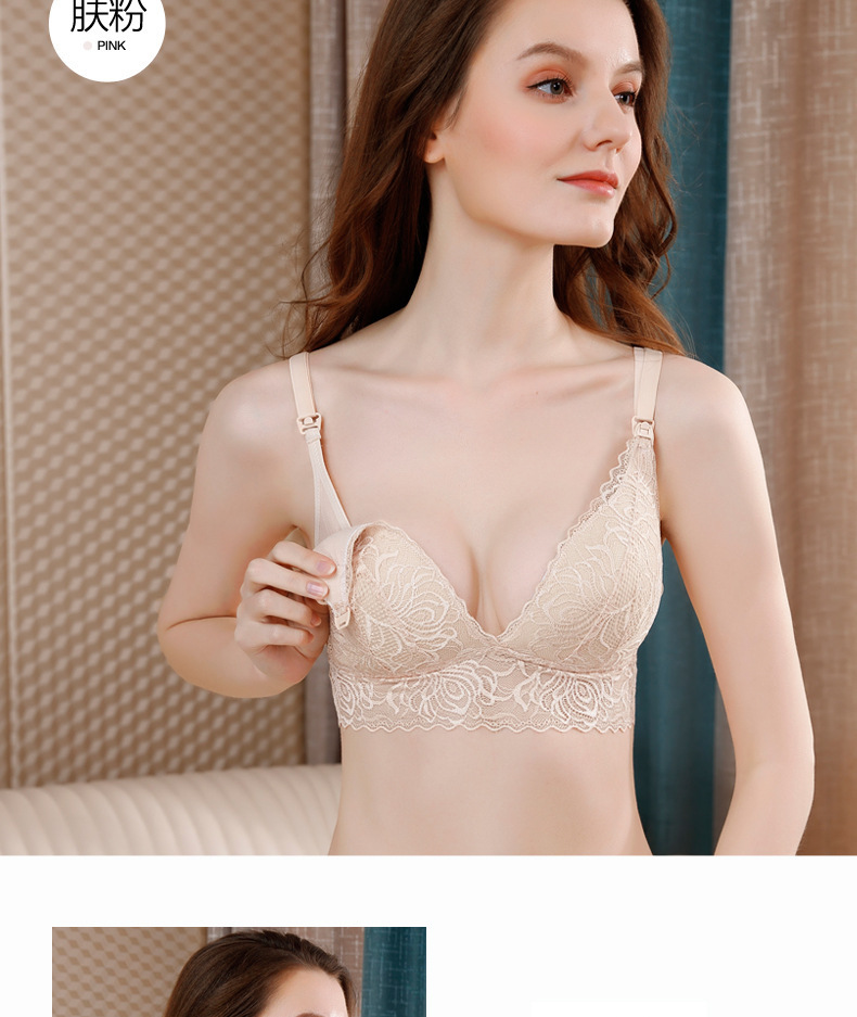 Women's Lightly Lined Wirefree Maternity Nursing Bra Lace Longline Top For Breastfeeding Lightly Padded Thin Intimates Pregency