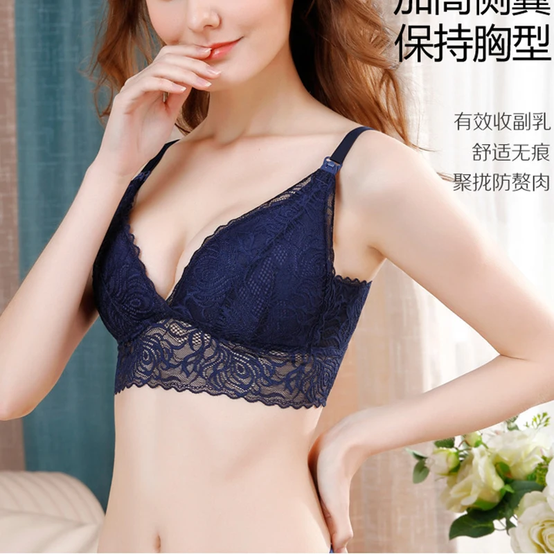 Women's Lightly Lined Wirefree Maternity Nursing Bra Lace Longline Top For Breastfeeding Lightly Padded Thin Intimates Pregency
