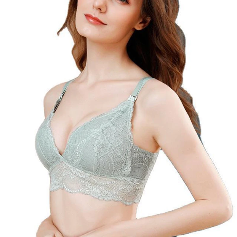 Women's Lightly Lined Wirefree Maternity Nursing Bra Lace Longline Top For Breastfeeding Lightly Padded Thin Intimates Pregency