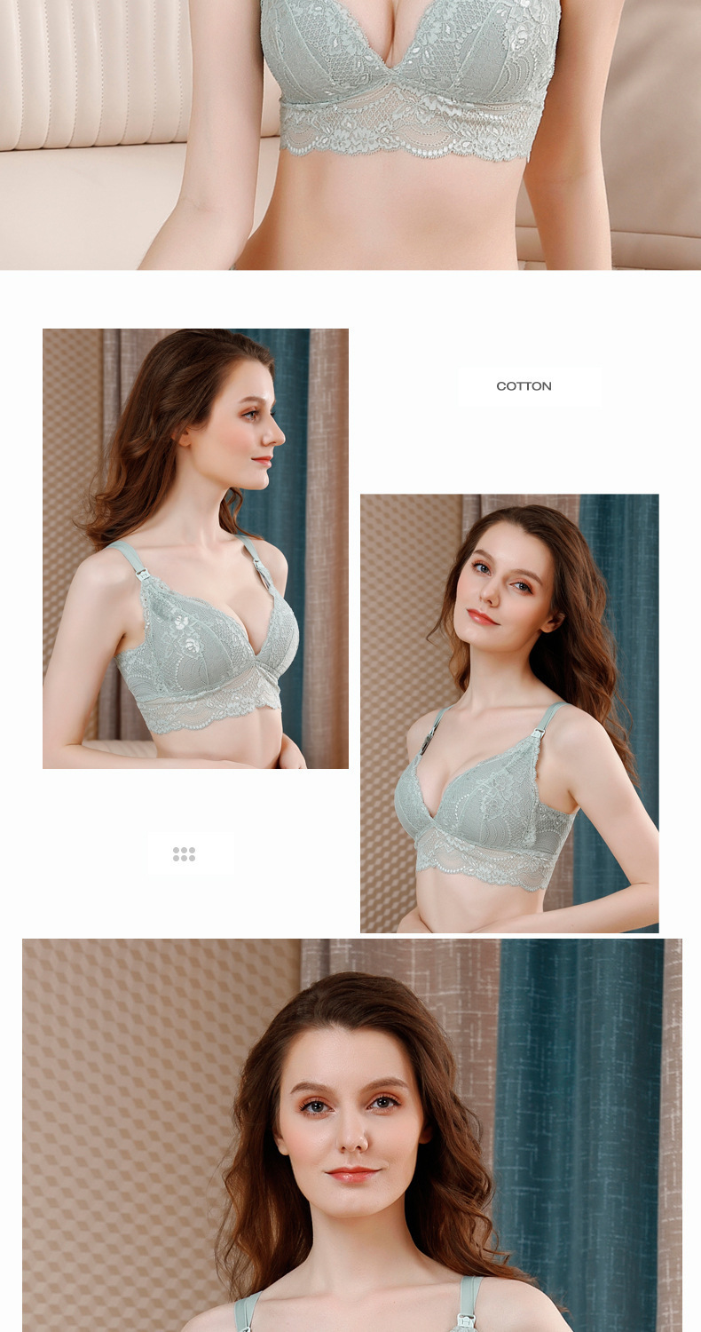 Women's Lightly Lined Wirefree Maternity Nursing Bra Lace Longline Top For Breastfeeding Lightly Padded Thin Intimates Pregency