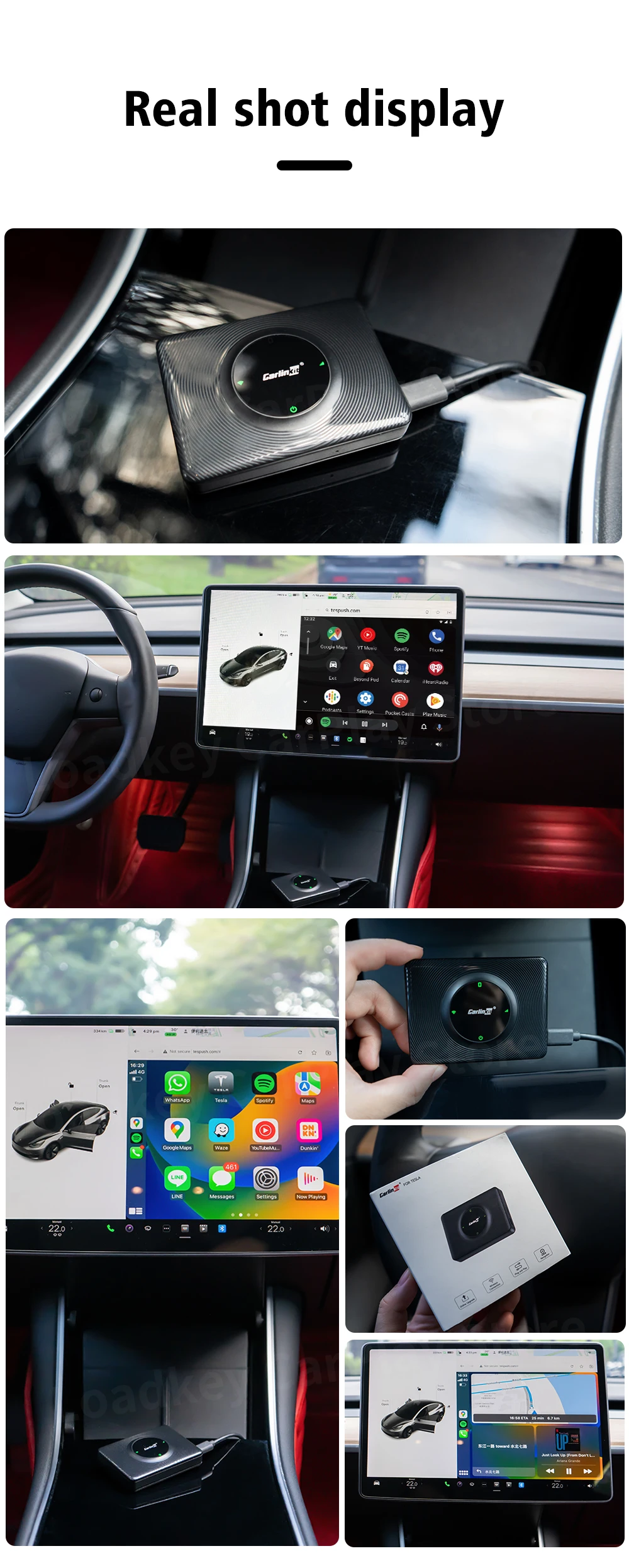 CarlinKit T2C Wireless CarPlay Android Auto Support Tesla Model 3 Model X Y Model S Waze Siri Spotify Waze 2.4G+5G WIFI
