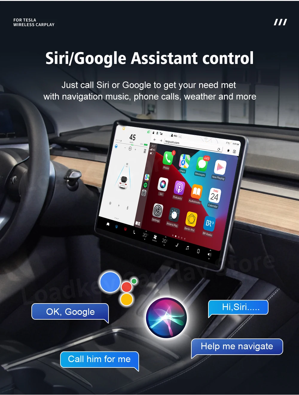 CarlinKit T2C Wireless CarPlay Android Auto Support Tesla Model 3 Model X Y Model S Waze Siri Spotify Waze 2.4G+5G WIFI