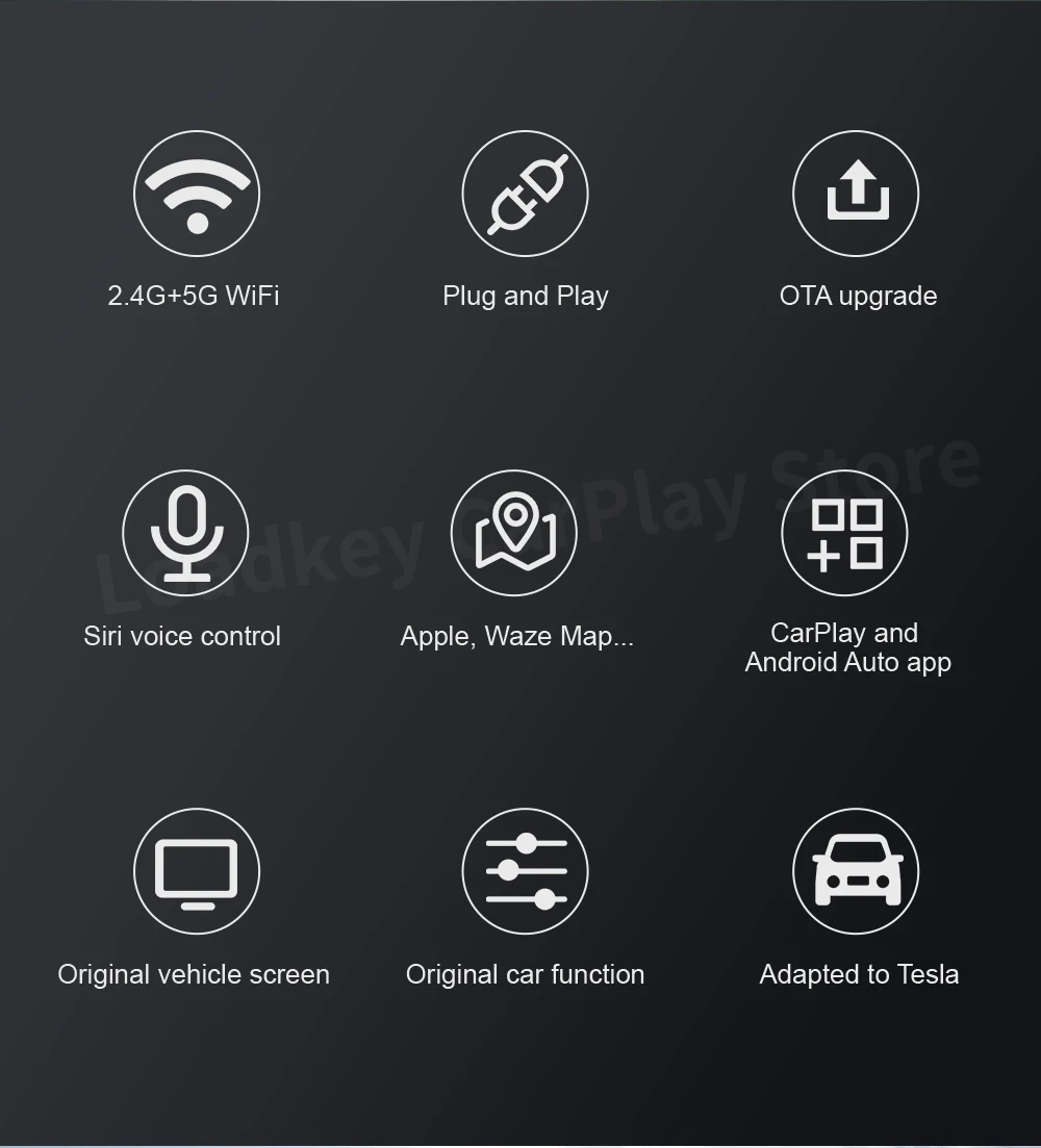 CarlinKit T2C Wireless CarPlay Android Auto Support Tesla Model 3 Model X Y Model S Waze Siri Spotify Waze 2.4G+5G WIFI