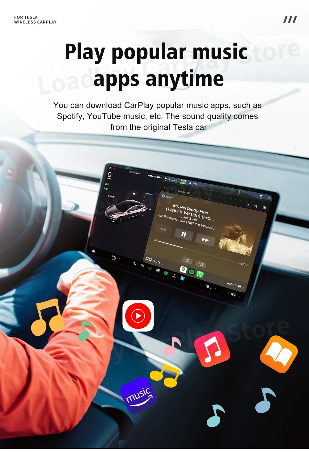 CarlinKit T2C Wireless CarPlay Android Auto Support Tesla Model 3 Model X Y Model S Waze Siri Spotify Waze 2.4G+5G WIFI