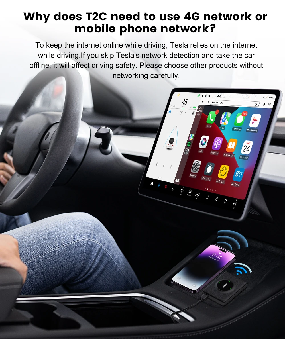 CarlinKit T2C Wireless CarPlay Android Auto Support Tesla Model 3 Model X Y Model S Waze Siri Spotify Waze 2.4G+5G WIFI