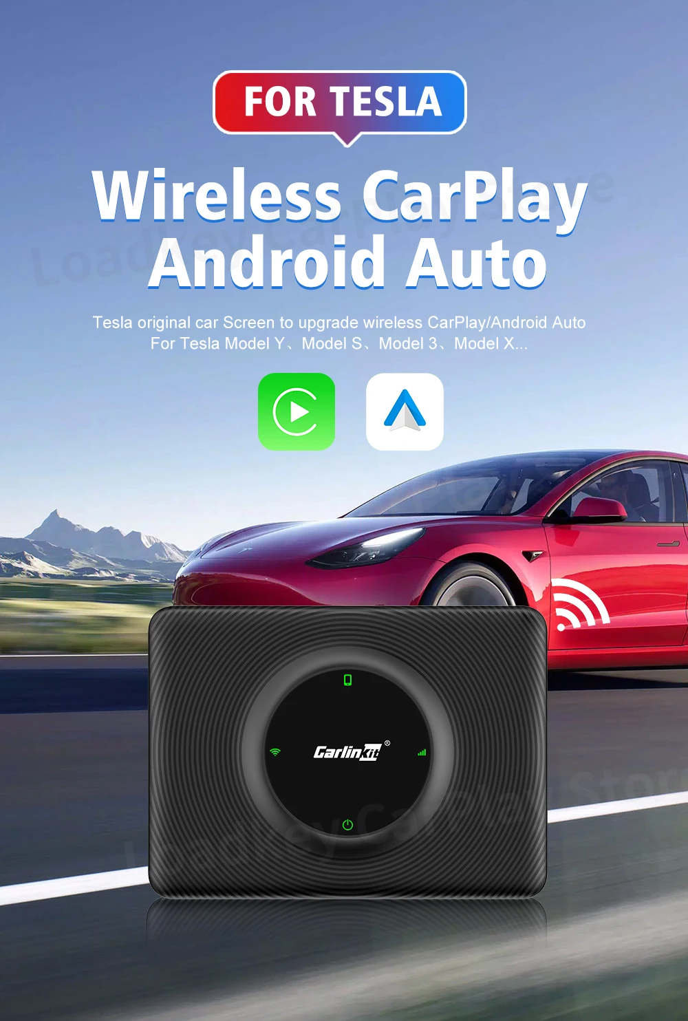 CarlinKit T2C Wireless CarPlay Android Auto Support Tesla Model 3 Model X Y Model S Waze Siri Spotify Waze 2.4G+5G WIFI